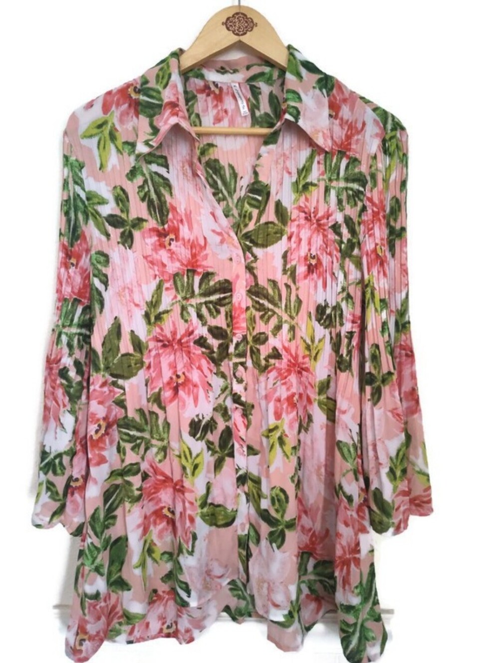 Passport Feminine Floral Print Women's Crinkle Tunic Top Size XL